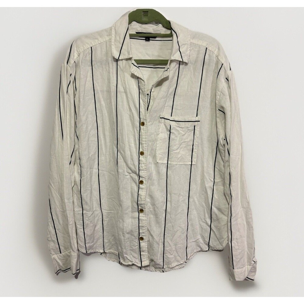 Velvet Heart Button Up Shirt Women’s XL Blue White Striped Linen Blend Top